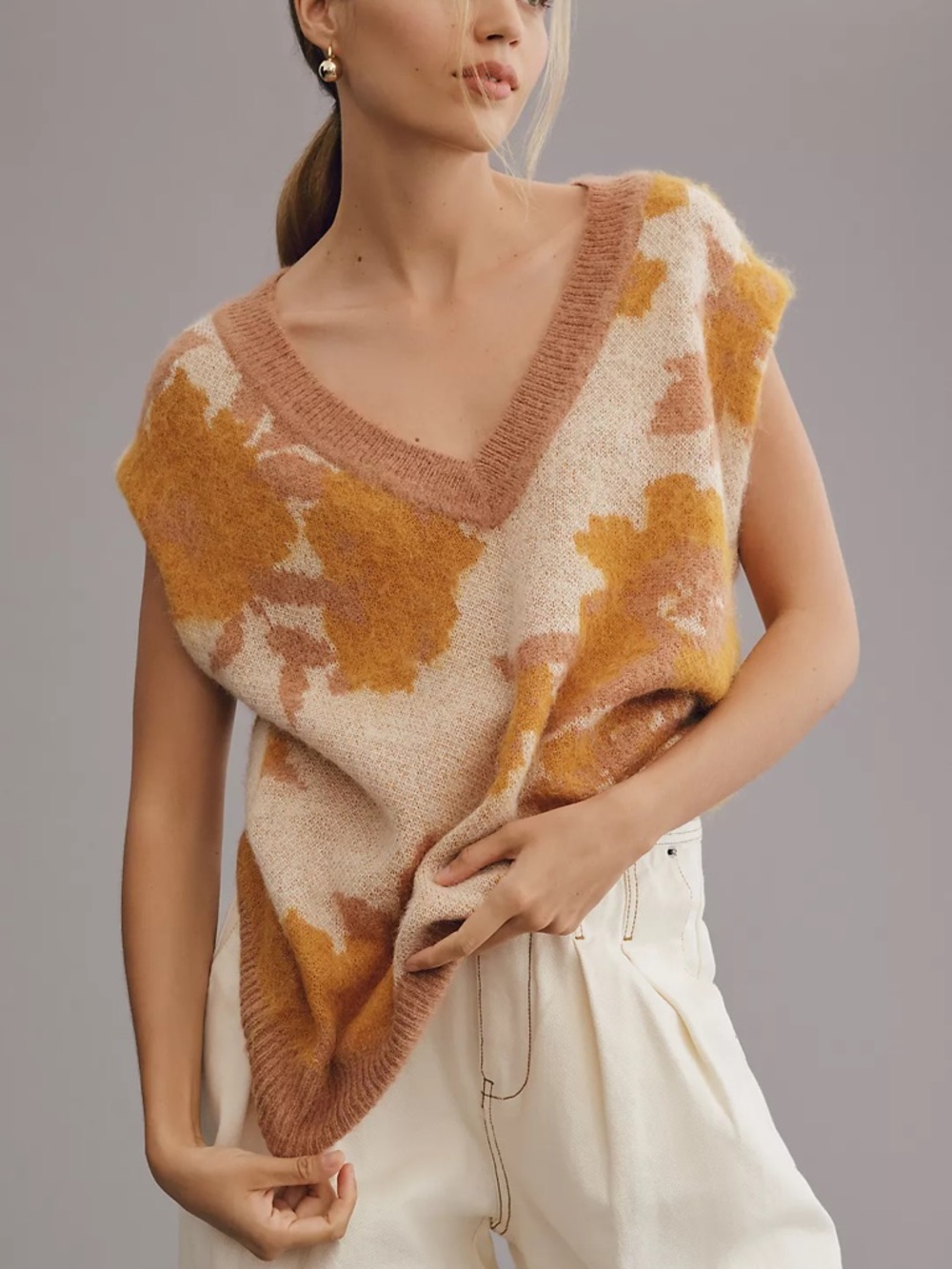 Maeve Plunging Loopy Floral Sweater Vest